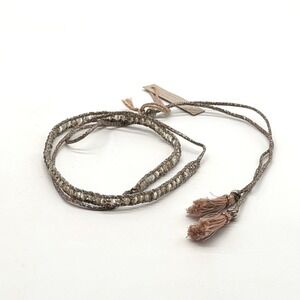 CHAN LUU Beaded Necklace Silver Pink Crystal Wrap Bracelet Lariat Tassel NEW